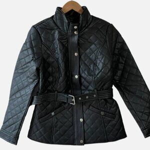 GUESS Black Faux Leather Medium Quilted Women's Jacket
